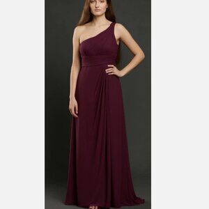 🍷Wine Color💜Purple Floor Length 1 Shoulder Greek Goddess Bridesmaid Dress Gown